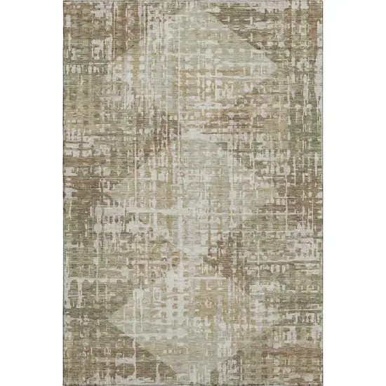 Fern Green And Beige Geometric Washable Area Rug With UV Protection Photo 1