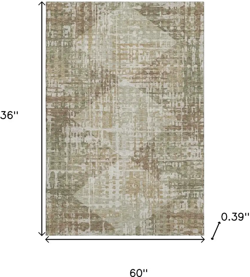 Fern Green And Beige Geometric Washable Area Rug With UV Protection Photo 9