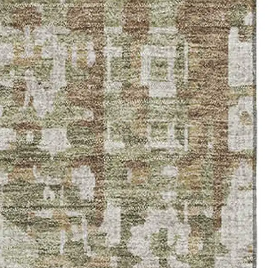 Fern Green And Beige Geometric Washable Area Rug With UV Protection Photo 3