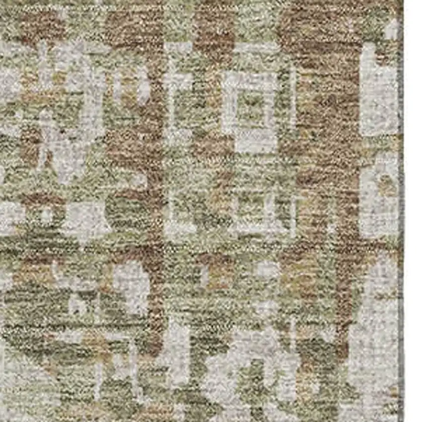 Fern Green And Beige Geometric Washable Area Rug With UV Protection Photo 3