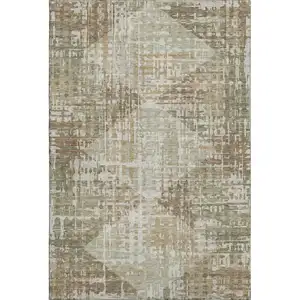 Photo of Fern Green And Beige Geometric Washable Area Rug With UV Protection