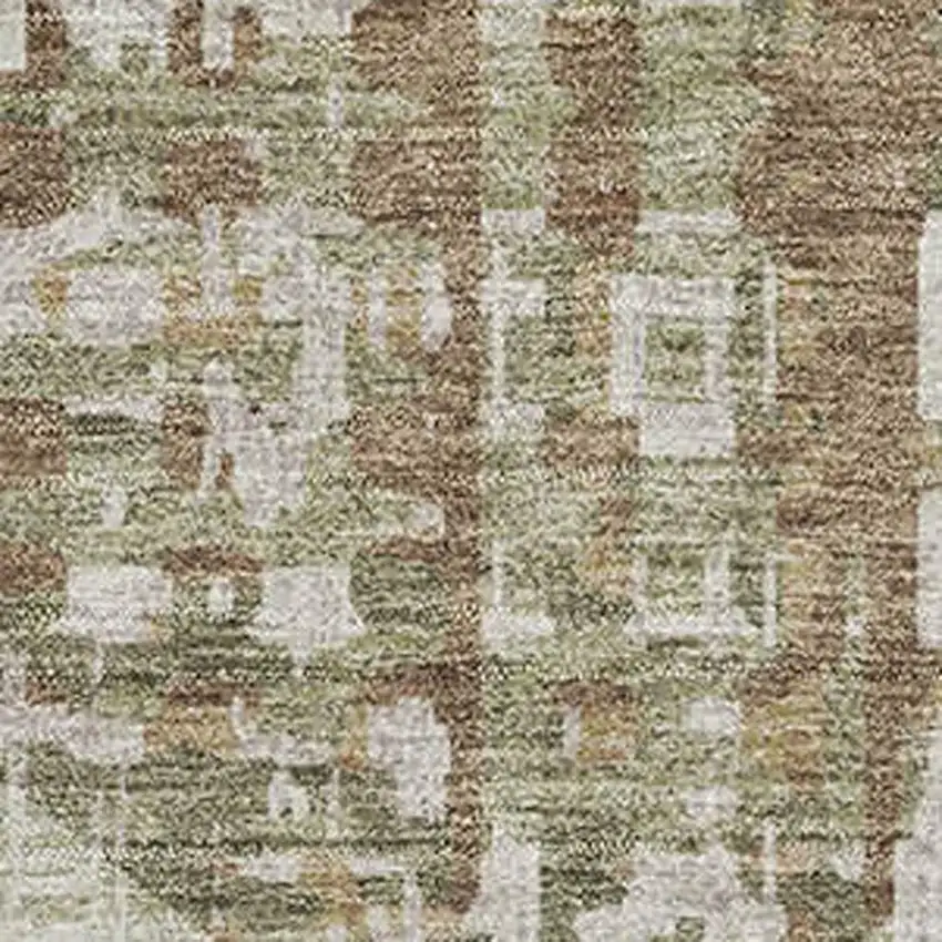 Fern Green And Beige Geometric Washable Area Rug With UV Protection Photo 3