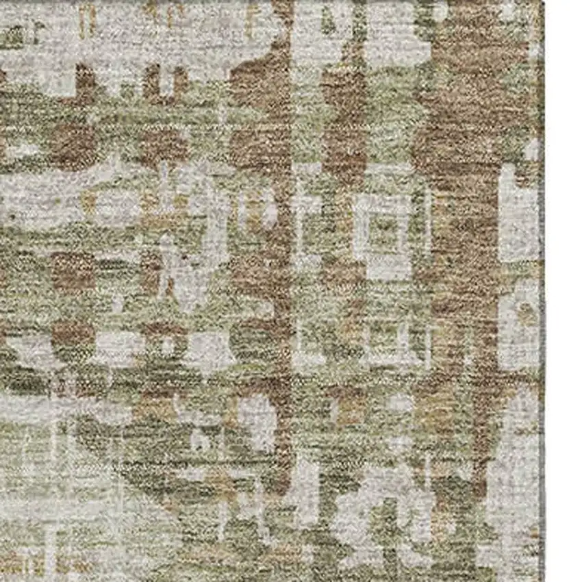 Fern Green And Beige Geometric Washable Area Rug With UV Protection Photo 4