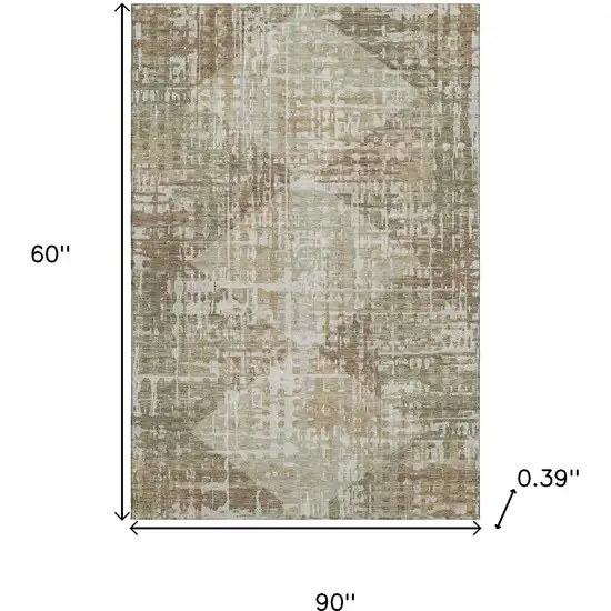 Fern Green And Beige Geometric Washable Area Rug With UV Protection Photo 9