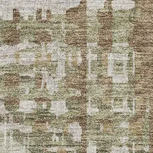 Photo of Fern Green And Beige Geometric Washable Area Rug With UV Protection