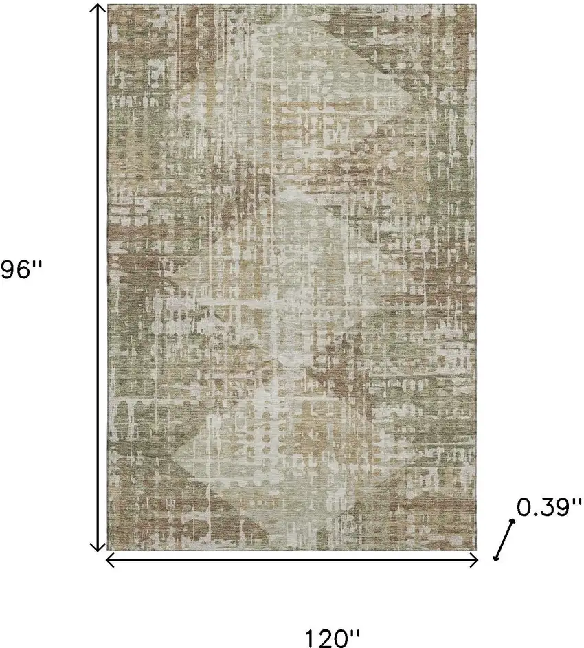 Fern Green And Beige Geometric Washable Area Rug With UV Protection Photo 9