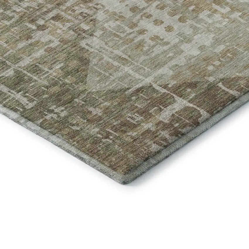 Fern Green And Beige Geometric Washable Area Rug With UV Protection Photo 7