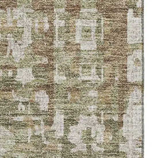 Fern Green And Beige Geometric Washable Area Rug With UV Protection Photo 3