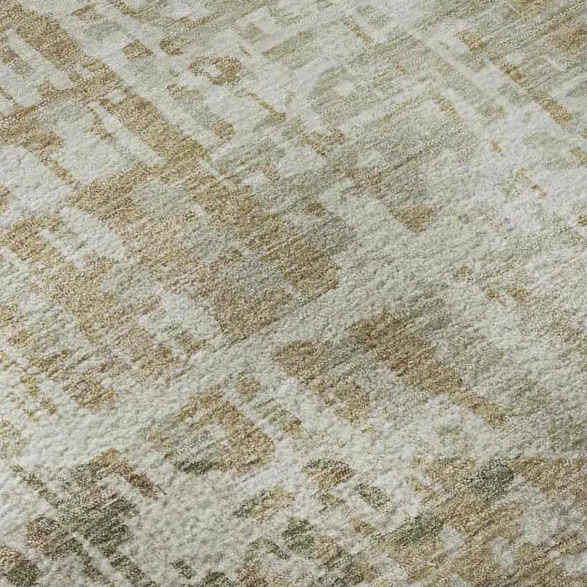 Fern Green And Beige Geometric Washable Area Rug With UV Protection Photo 8