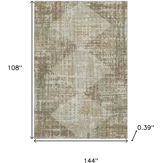 Fern Green And Beige Geometric Washable Area Rug With UV Protection Photo 9
