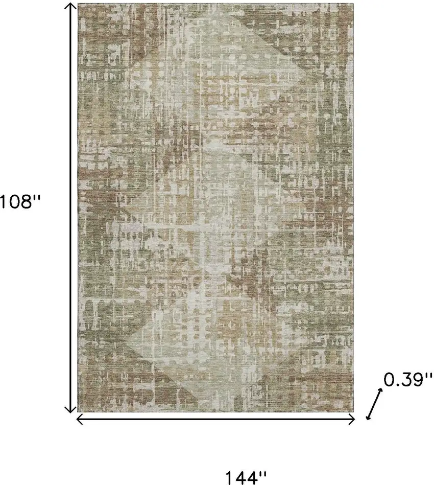Fern Green And Beige Geometric Washable Area Rug With UV Protection Photo 9