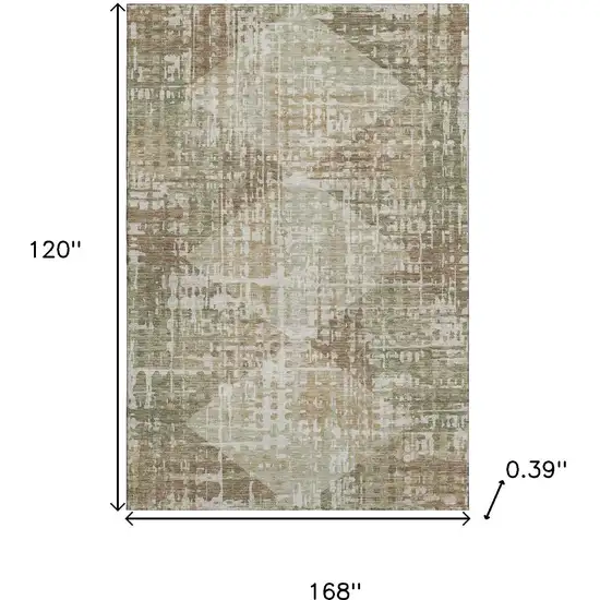 Fern Green And Beige Geometric Washable Area Rug With UV Protection Photo 9
