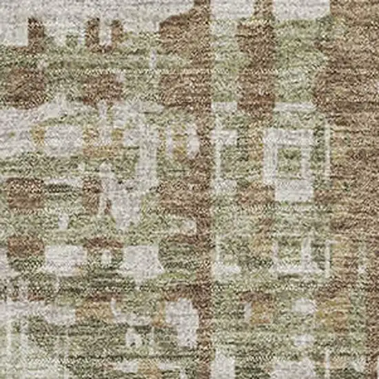 Fern Green And Beige Geometric Washable Area Rug With UV Protection Photo 3