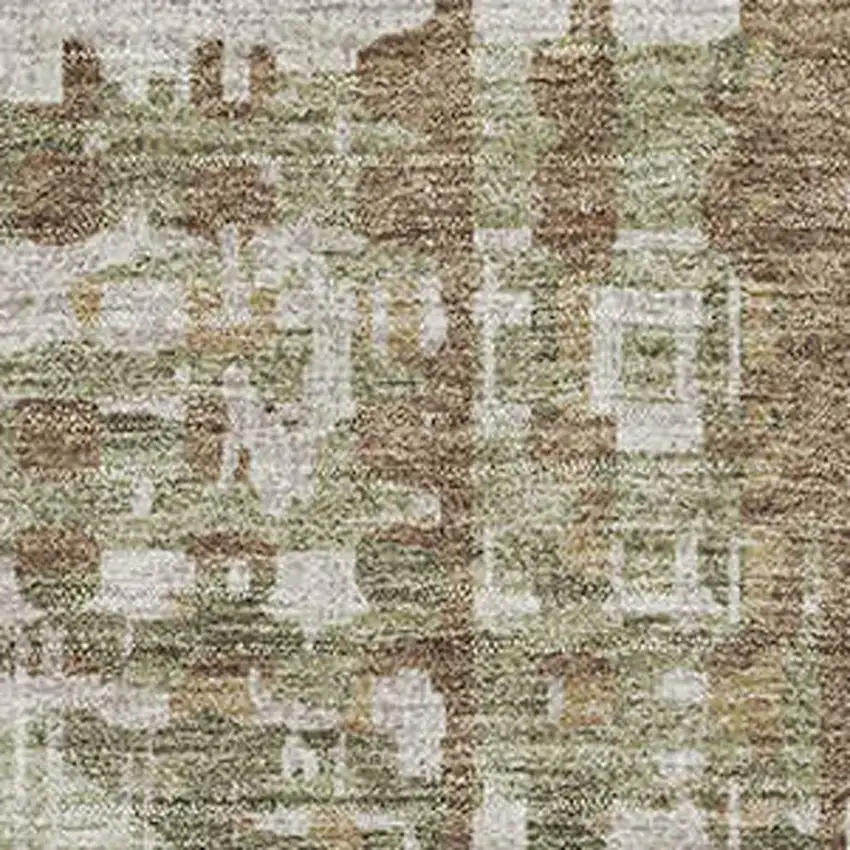 Fern Green And Beige Geometric Washable Area Rug With UV Protection Photo 3