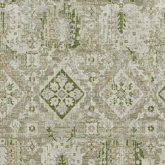 Fern Green And Beige Oriental Washable Area Rug With UV Protection Photo 3