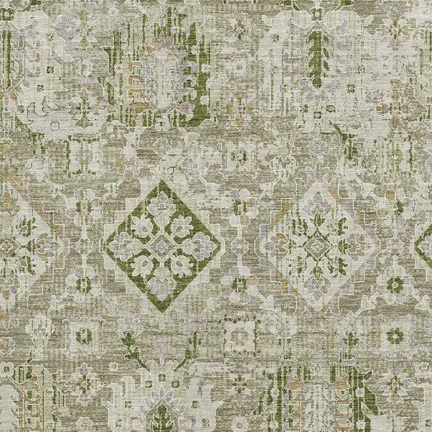 Fern Green And Beige Oriental Washable Area Rug With UV Protection Photo 3