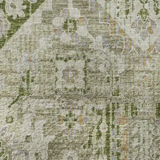 Fern Green And Beige Oriental Washable Area Rug With UV Protection Photo 8