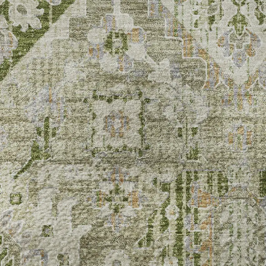 Fern Green And Beige Oriental Washable Area Rug With UV Protection Photo 8