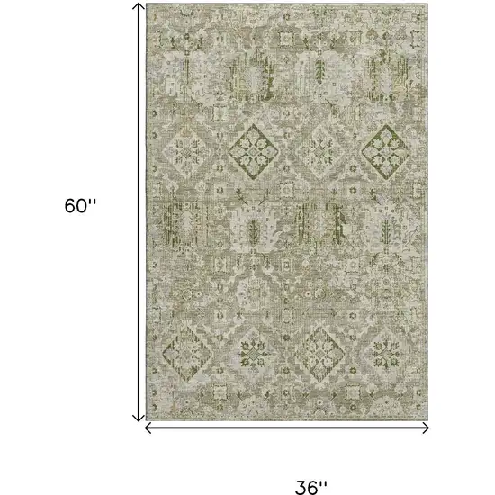 Fern Green And Beige Oriental Washable Area Rug With UV Protection Photo 9