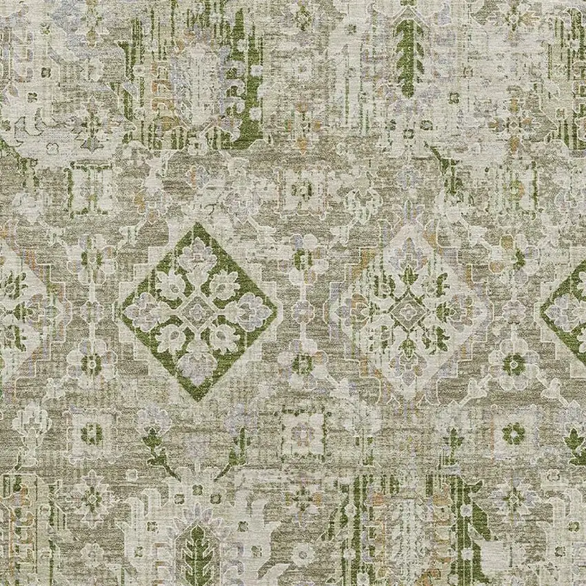 Fern Green And Beige Oriental Washable Area Rug With UV Protection Photo 3