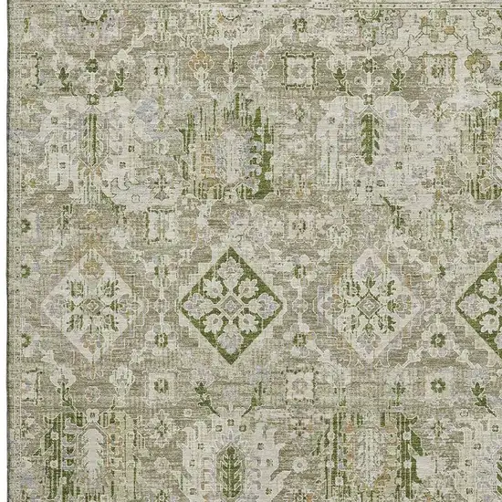 Fern Green And Beige Oriental Washable Area Rug With UV Protection Photo 4