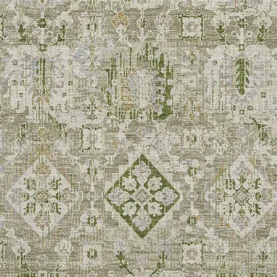 Fern Green And Beige Oriental Washable Area Rug With UV Protection Photo 3