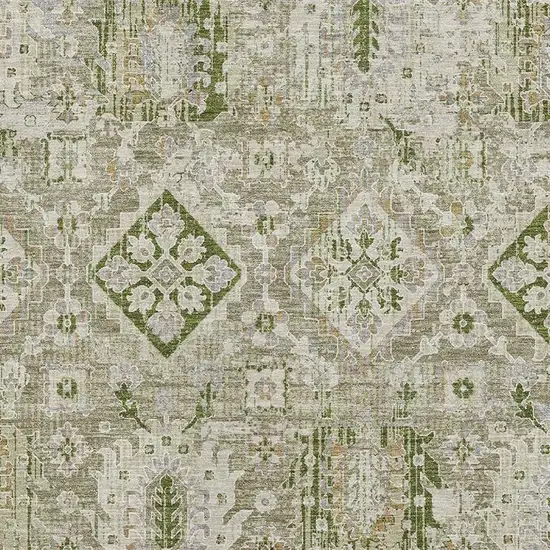 Fern Green And Beige Oriental Washable Area Rug With UV Protection Photo 3