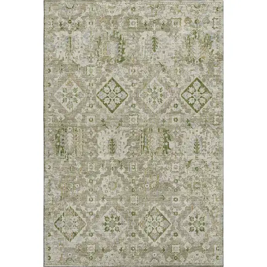 Fern Green And Beige Oriental Washable Area Rug With UV Protection Photo 1