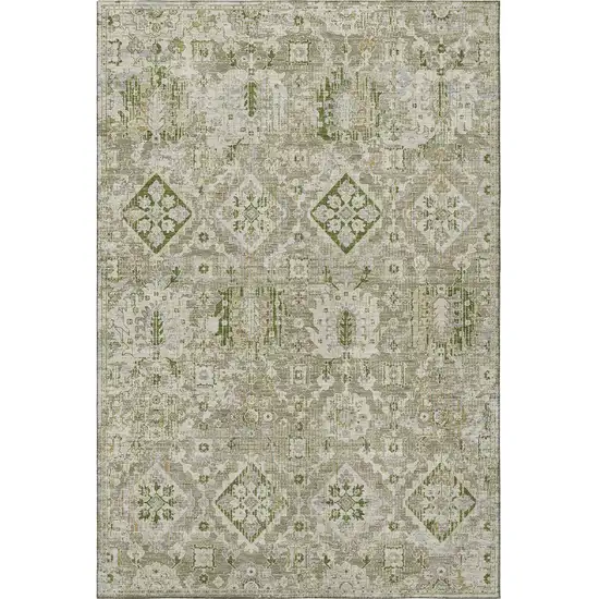 Fern Green And Beige Oriental Washable Area Rug With UV Protection Photo 4