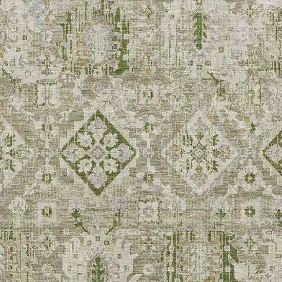 Fern Green And Beige Oriental Washable Area Rug With UV Protection Photo 3