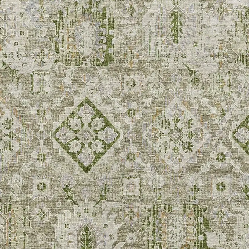 Fern Green And Beige Oriental Washable Area Rug With UV Protection Photo 3