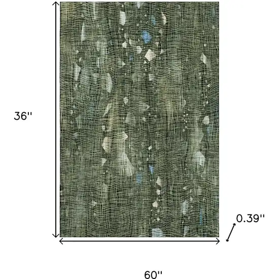 Fern Green And Blue Abstract Washable Area Rug With UV Protection Photo 9