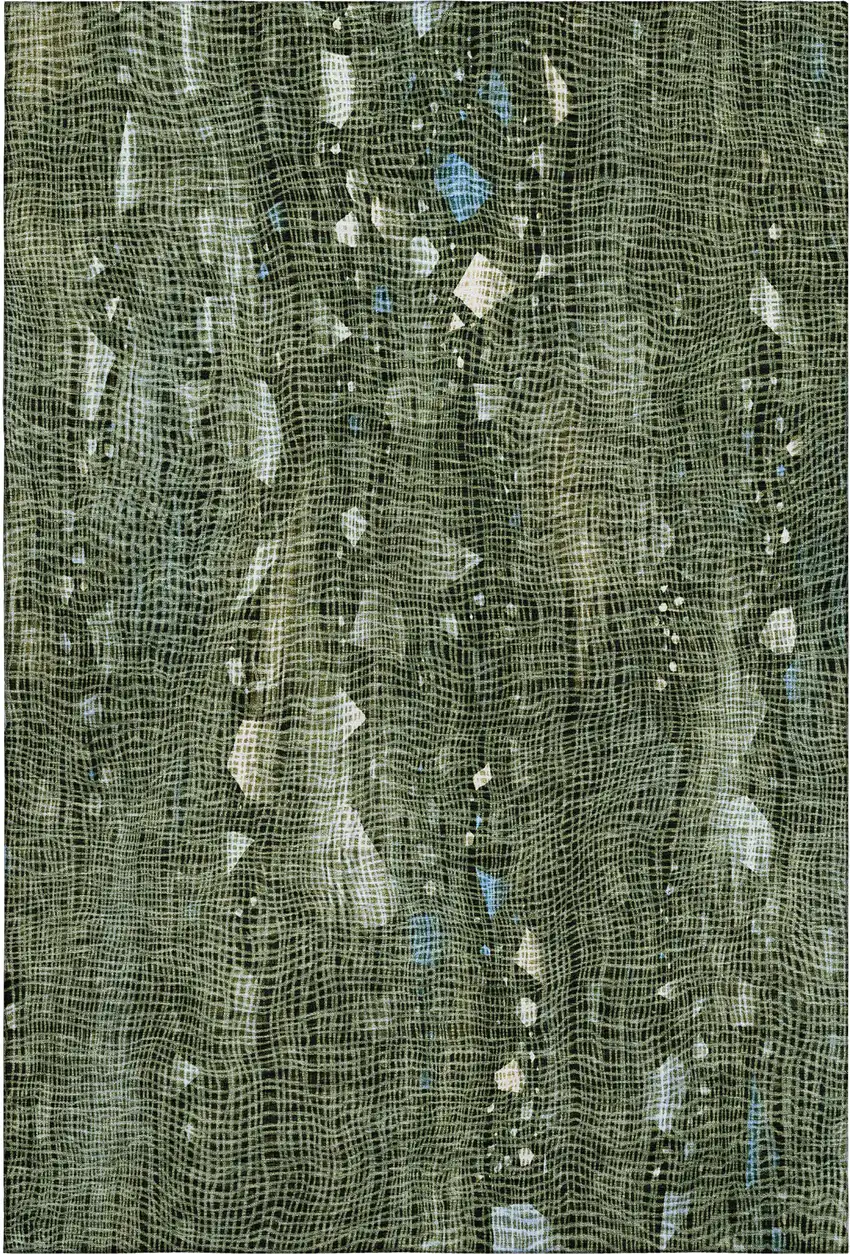 Fern Green And Blue Abstract Washable Area Rug With UV Protection Photo 1