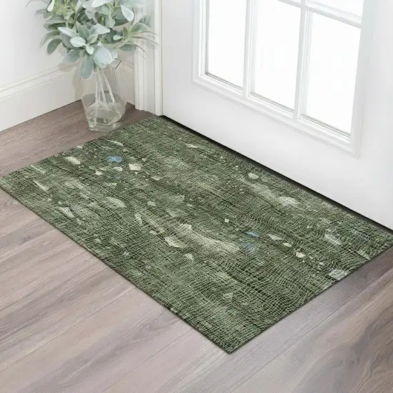 Fern Green And Blue Abstract Washable Area Rug With UV Protection Photo 2