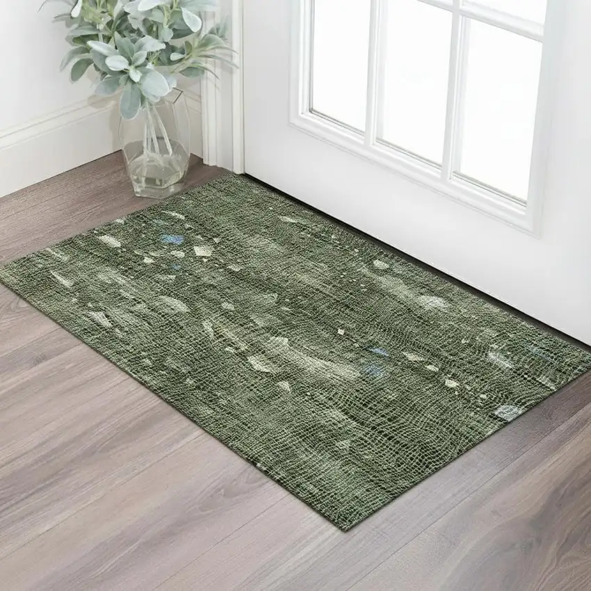 Fern Green And Blue Abstract Washable Area Rug With UV Protection Photo 2