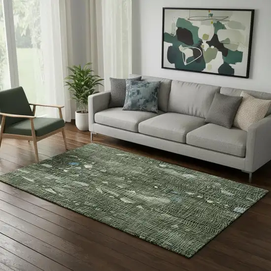 Fern Green And Blue Abstract Washable Area Rug With UV Protection Photo 2