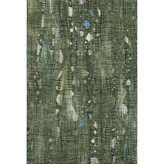 Fern Green And Blue Abstract Washable Area Rug With UV Protection Photo 1