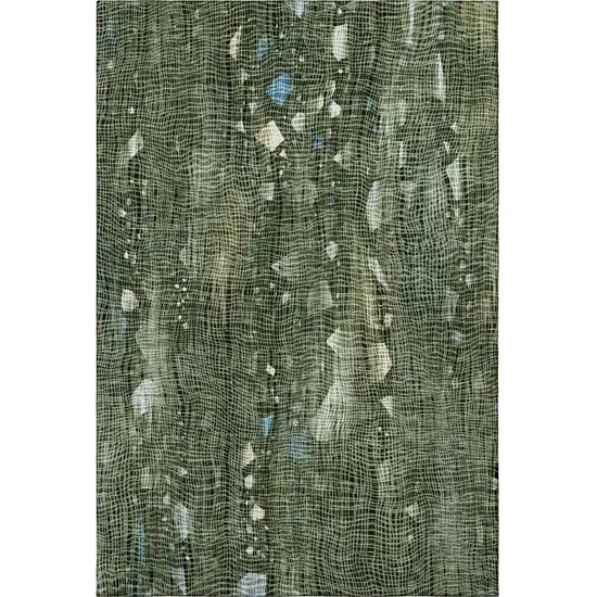 Fern Green And Blue Abstract Washable Area Rug With UV Protection Photo 4