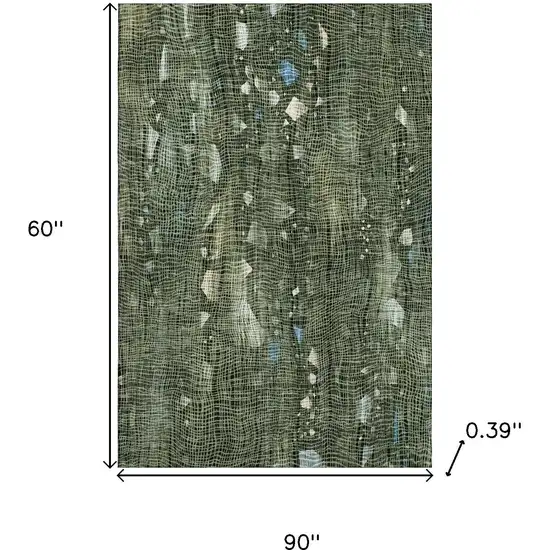 Fern Green And Blue Abstract Washable Area Rug With UV Protection Photo 9