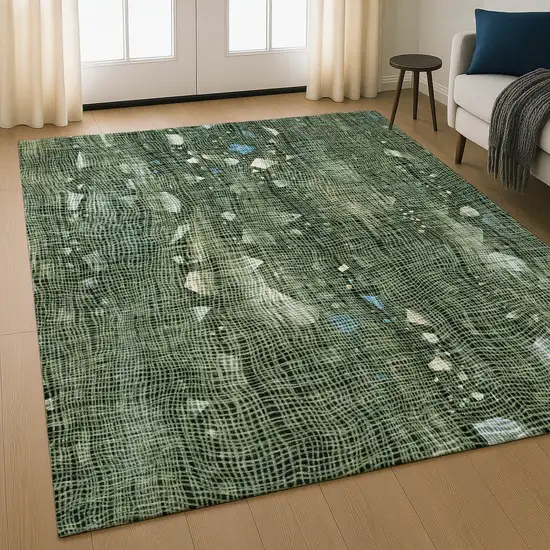 Fern Green And Blue Abstract Washable Area Rug With UV Protection Photo 5