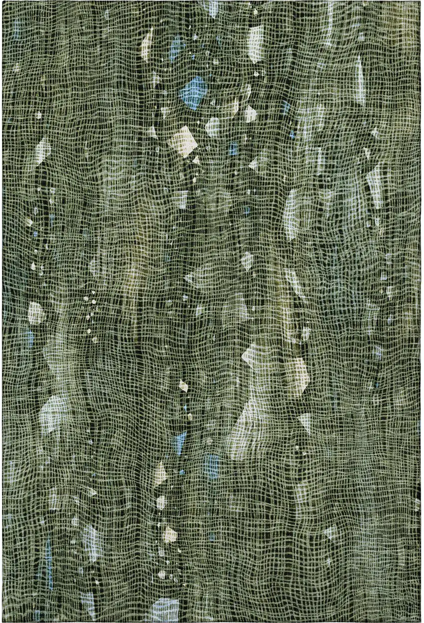 Fern Green And Blue Abstract Washable Area Rug With UV Protection Photo 4