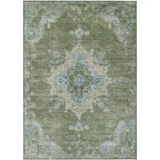 Fern Green And Blue Medallion Washable Indoor Outdoor Area Rug Photo 2