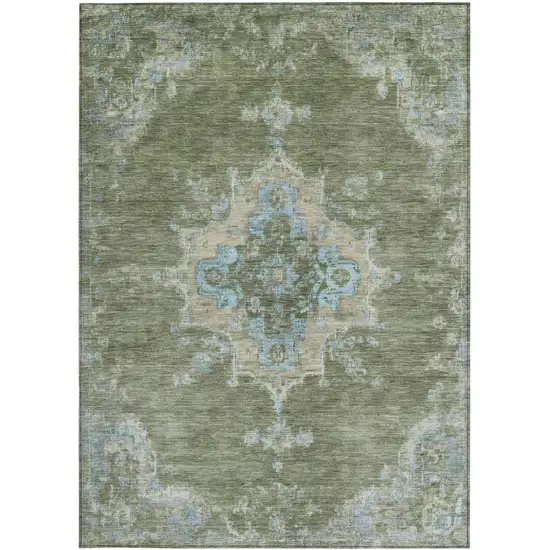 Fern Green And Blue Medallion Washable Indoor Outdoor Area Rug Photo 4