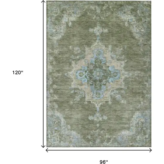 Fern Green And Blue Medallion Washable Indoor Outdoor Area Rug Photo 3
