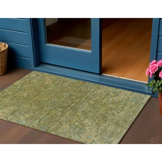 Fern Green And Blue Medallion Washable Indoor Outdoor Area Rug Photo 1