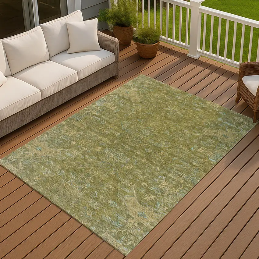 Fern Green And Blue Medallion Washable Indoor Outdoor Area Rug Photo 6