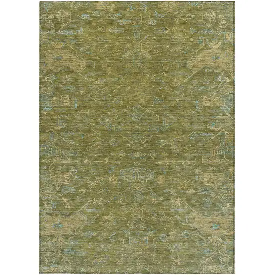 Fern Green And Blue Medallion Washable Indoor Outdoor Area Rug Photo 4