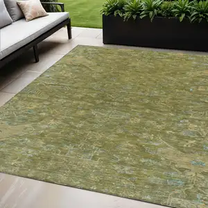 Photo of Fern Green And Blue Medallion Washable Indoor Outdoor Area Rug