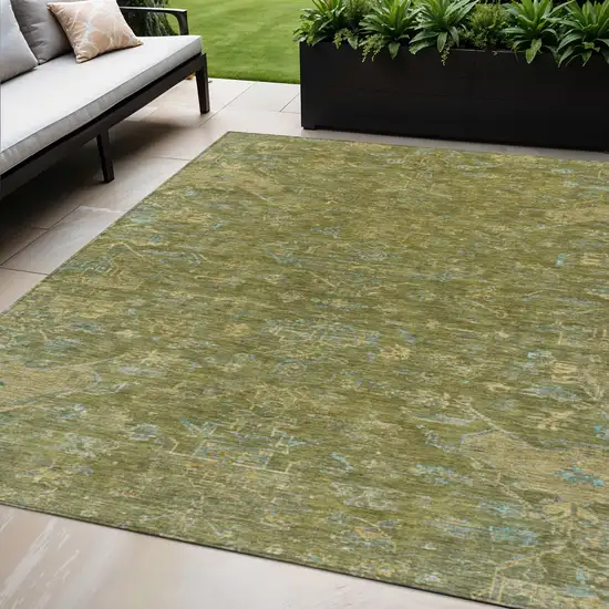 Fern Green And Blue Medallion Washable Indoor Outdoor Area Rug Photo 1