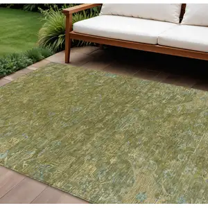 Photo of Fern Green And Blue Medallion Washable Indoor Outdoor Area Rug